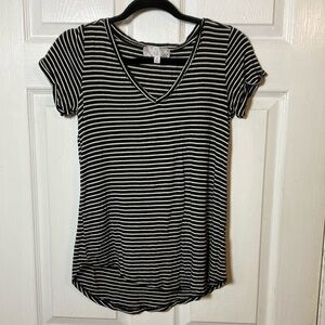 Pink Rose XS Black and White Striped Tee